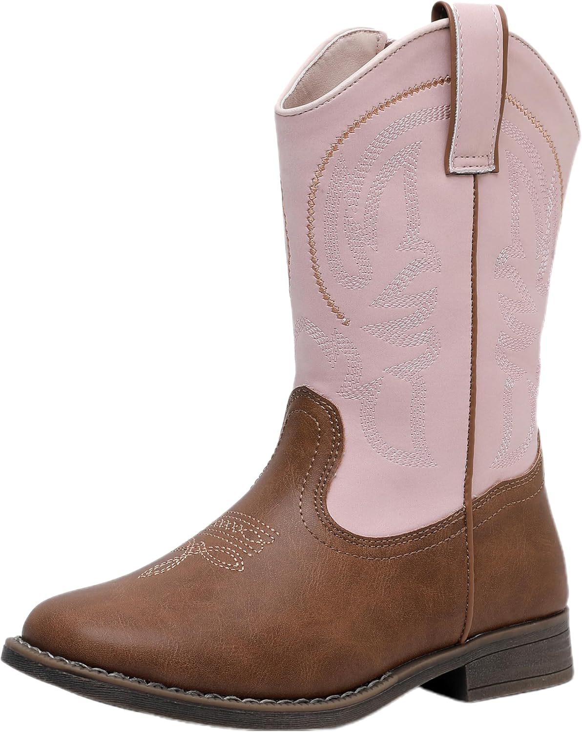 Kids Cowboy Boots with Embroidery and Side Zipper for Comfort