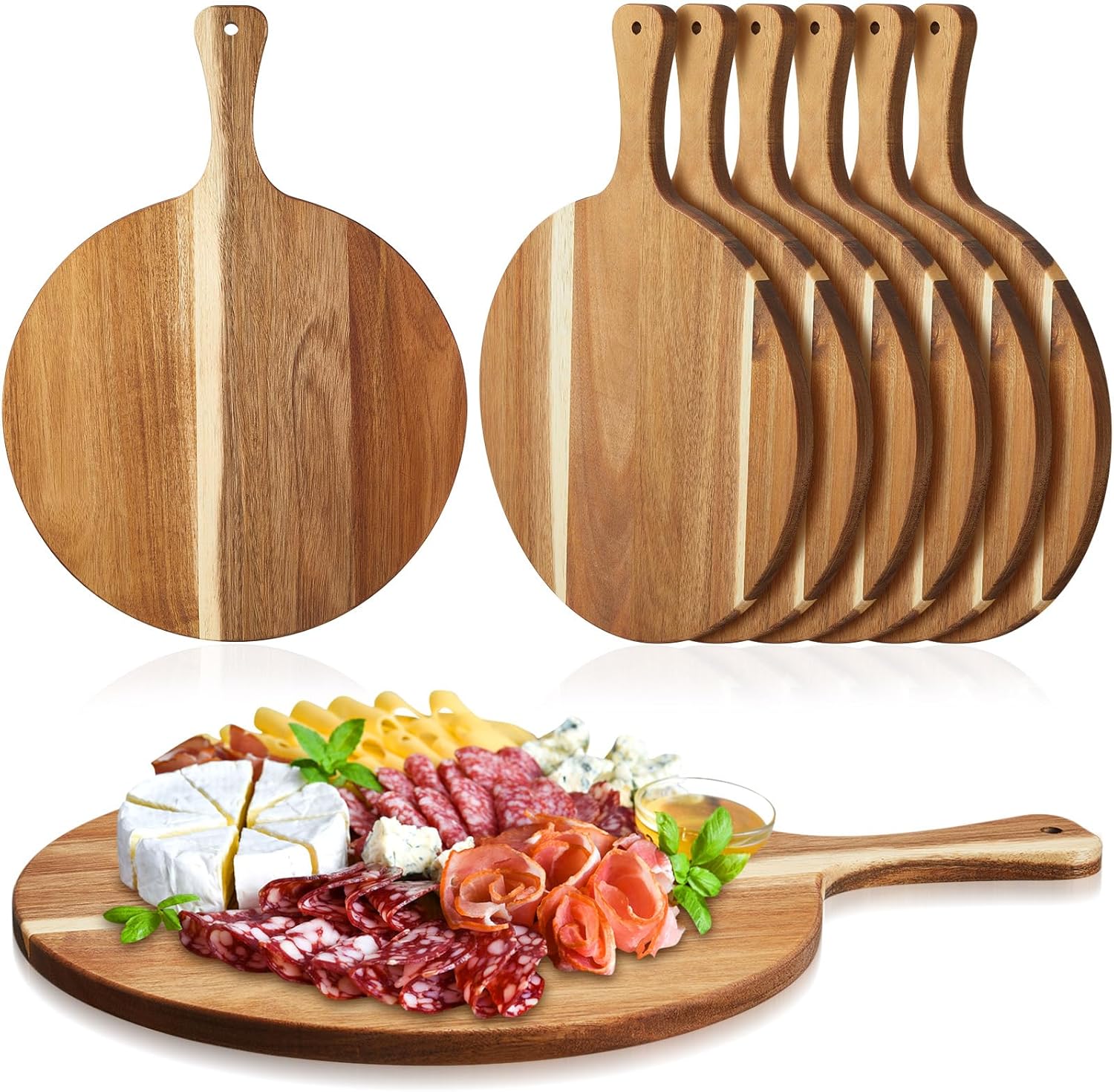 Sliner 6 Pcs Acacia Wood Round Cutting Board Set for Kitchen
