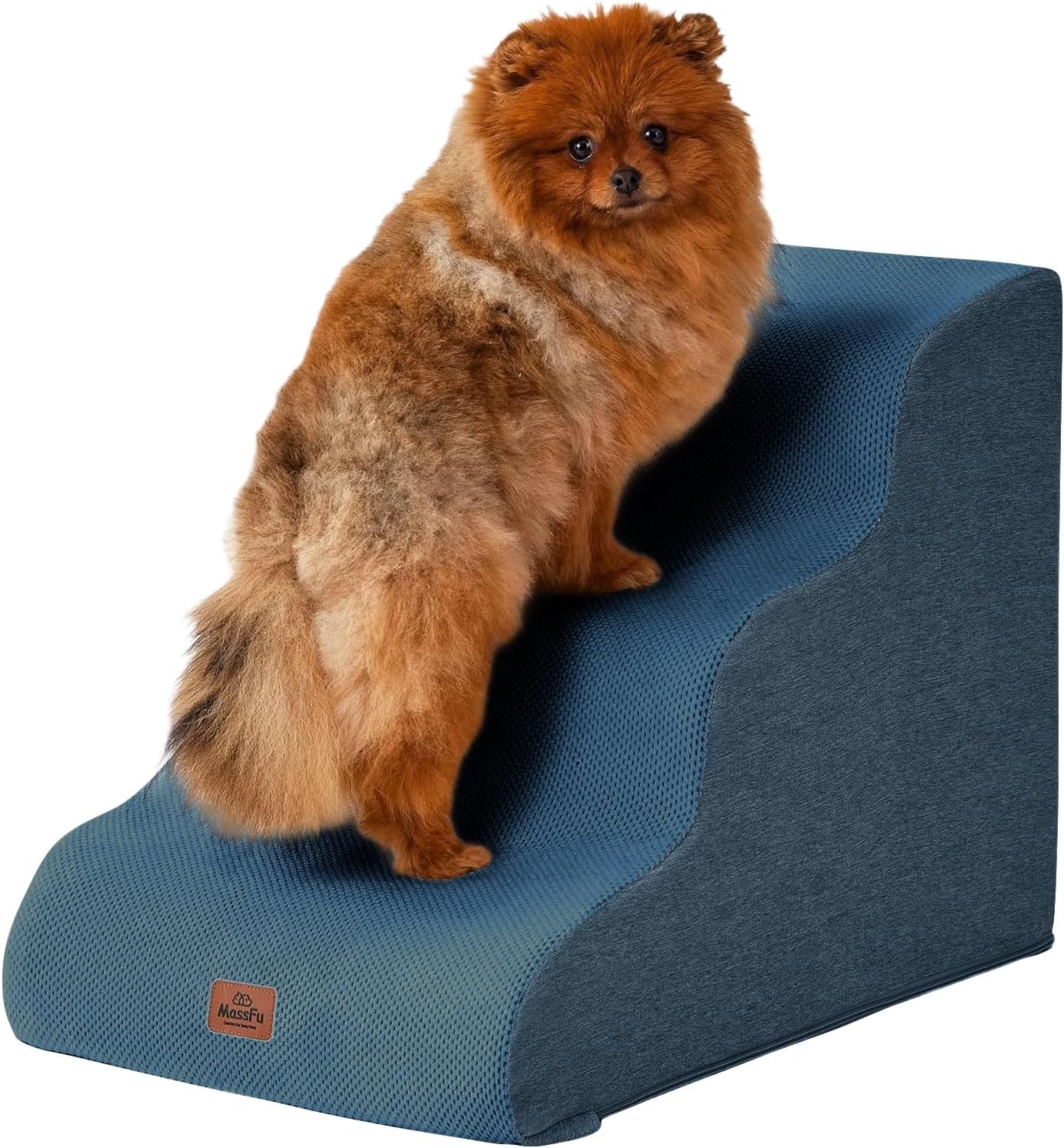 Navy Blue Curved Dog Stairs Ramp for Small Dogs & Cats Comfort