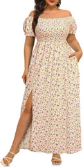 Plus Size Summer Dresses for Women - Boho Off-Shoulder Rayon Maxi