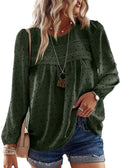 Womens Fall Crewneck Crochet Lace Boho Top - Flowy Chiffon Style