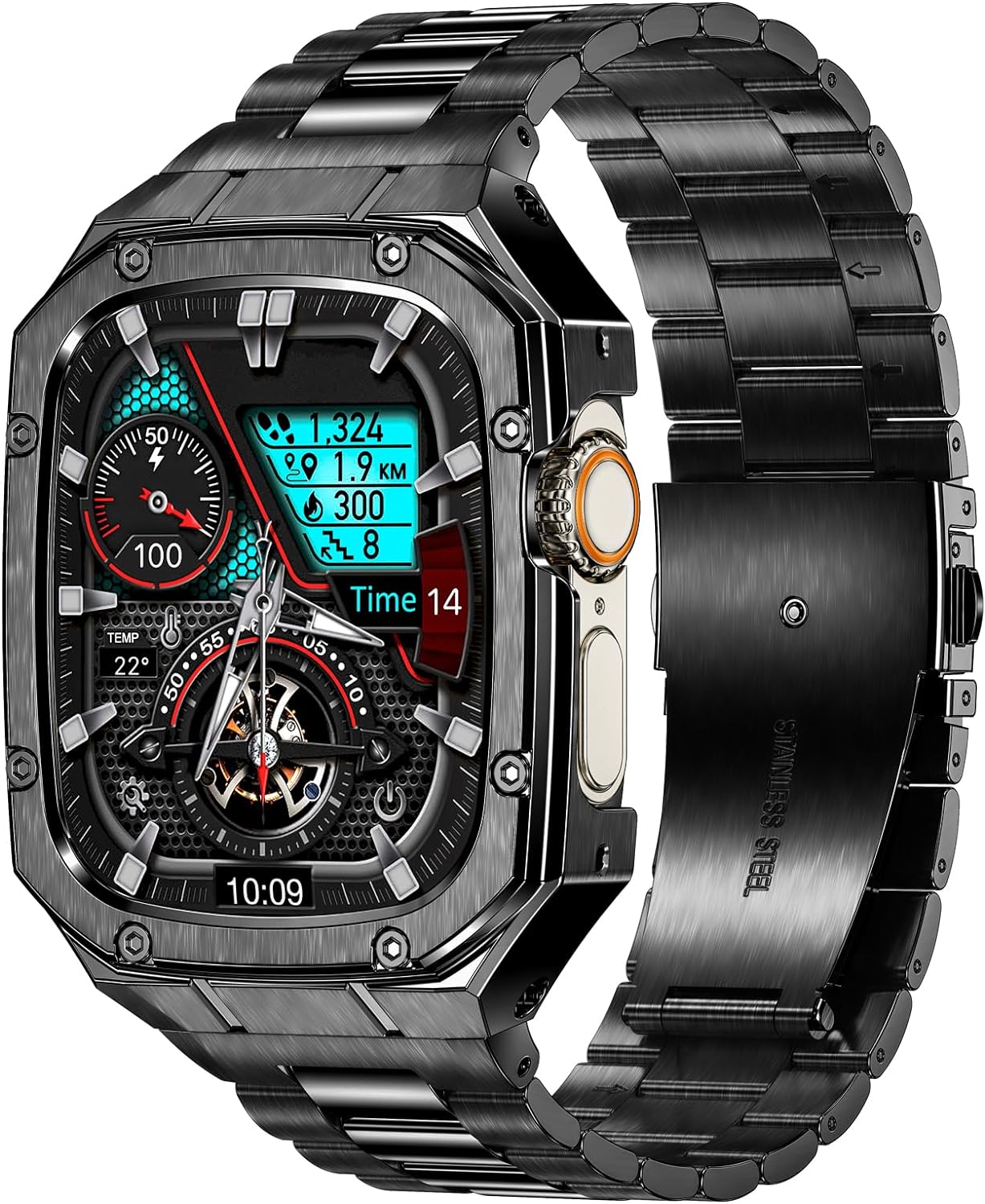 Stainless Steel Watch Band with Case for Apple Watch Ultra 49mm