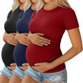 Ficerd 3 Pack Women's Maternity Shirts - Soft Ribbed Pregnancy Tees