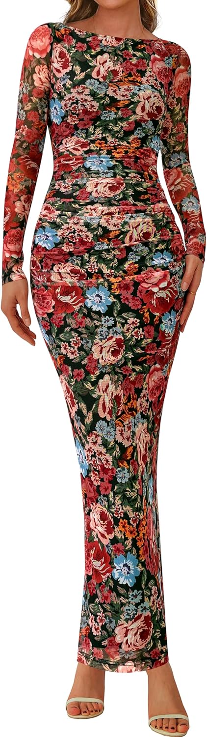 Stunning Floral Mesh Slit Maxi Dress for Elegant Occasions