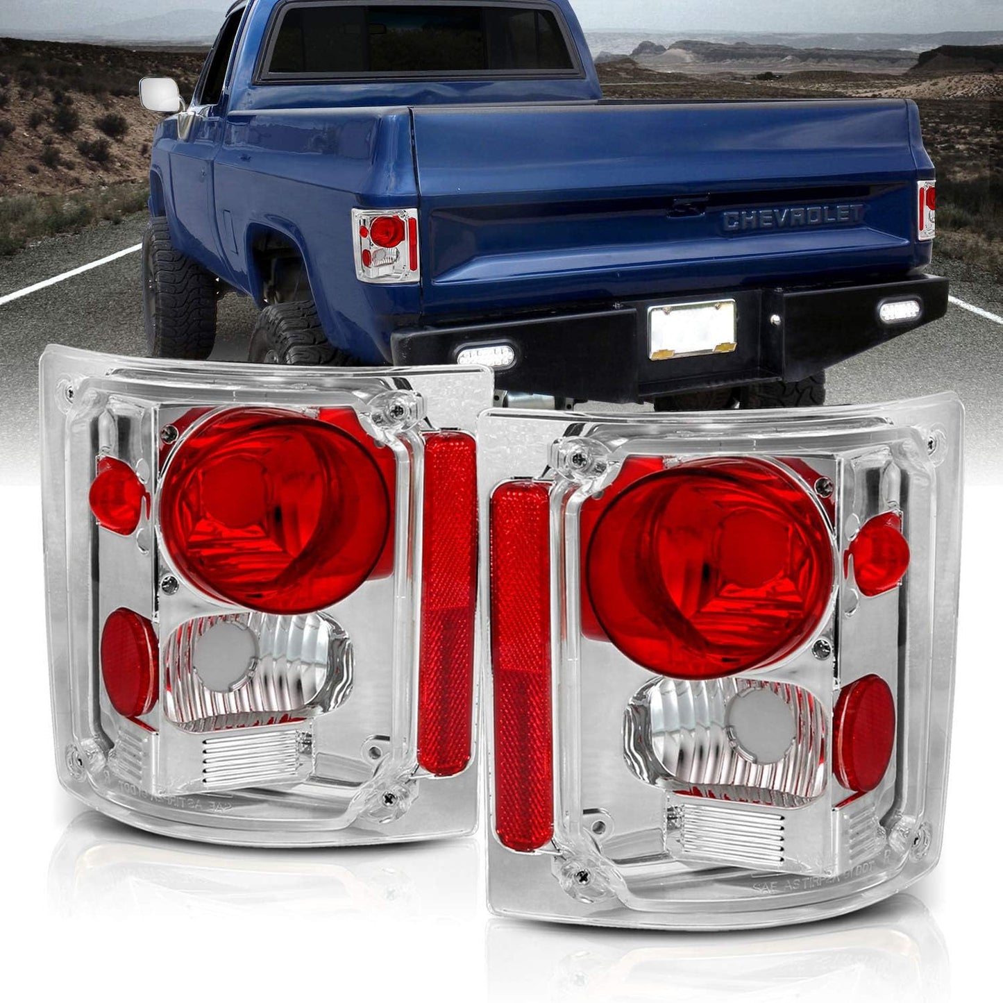 AmeriLite Chrome Replacement Brake Tail Lights for Chevy GMC