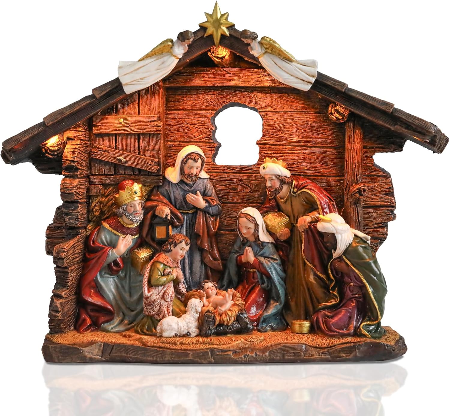 Bshine Christmas Nativity Scene Set with LED Lights for Decor