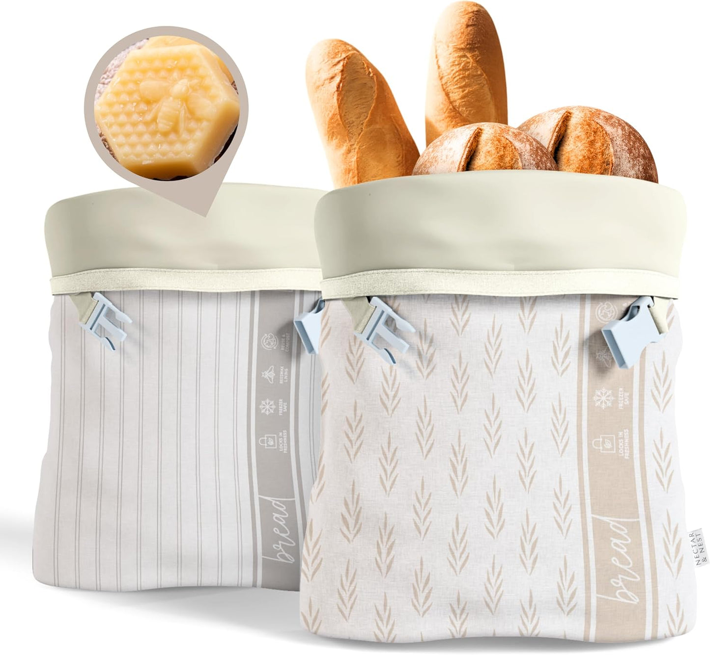 Nectar & Nest Reusable Beeswax Bread Bags for Freshness
