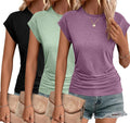 Zeagoo Womens Ruched Cap Sleeve T Shirt - Flattering Daily Tee