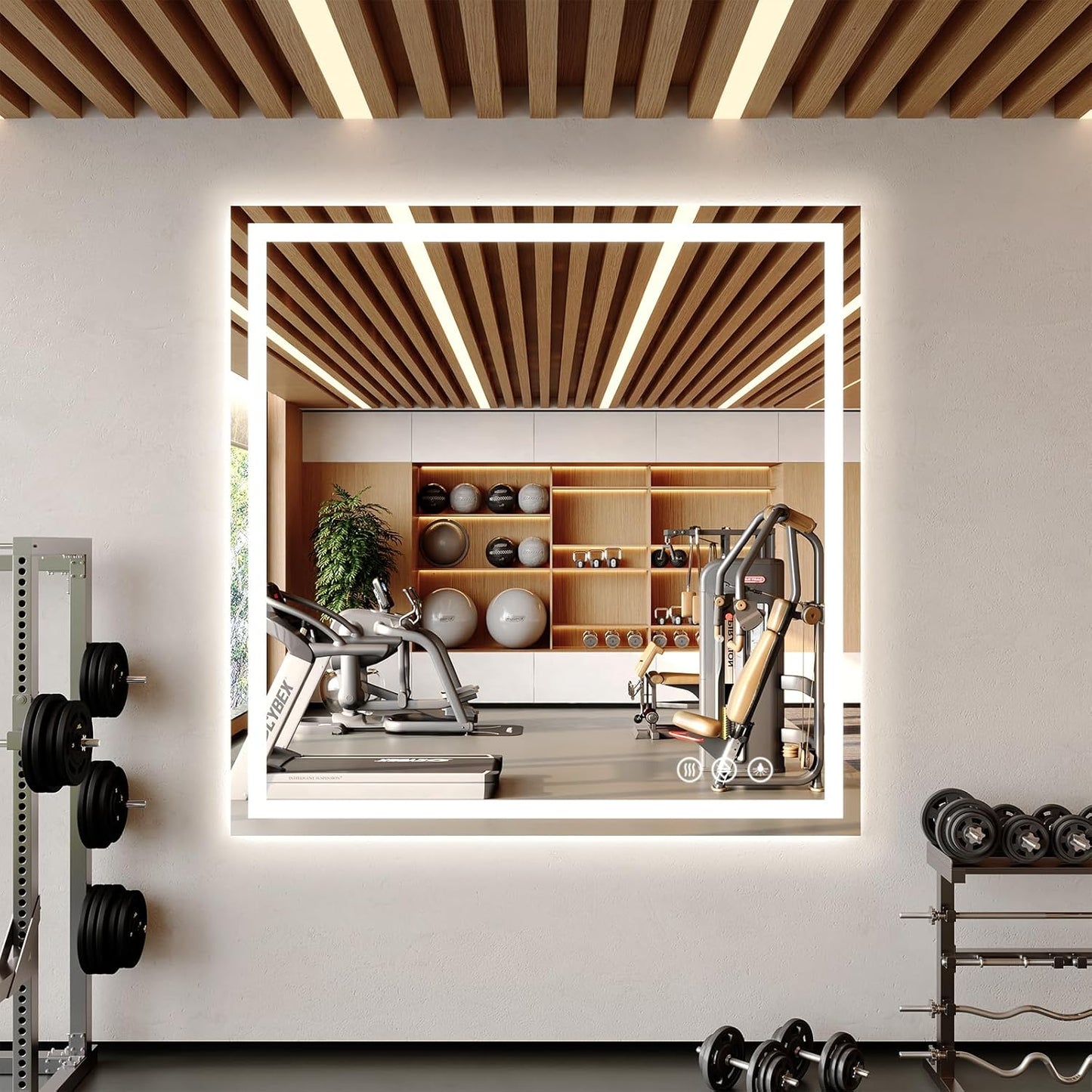 Koonmi Home Gym Mirror - 47x47 Heavy Duty LED Wall Mirror