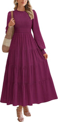 PRETTYGARDEN Women's Long Sleeve Maxi Dress - Flowy Tiered Swiss Dot