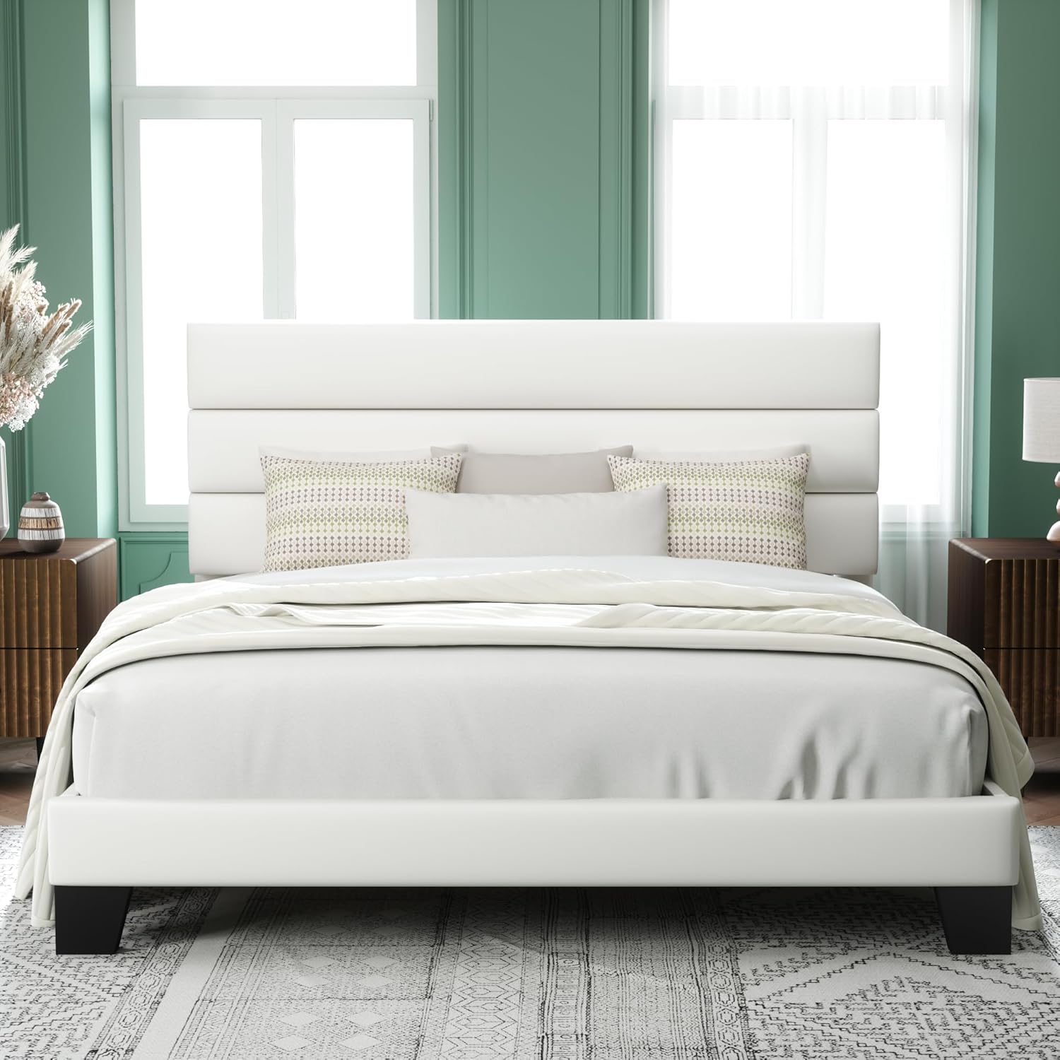 Allewie King Size Platform Bed Frame with Velvet Headboard