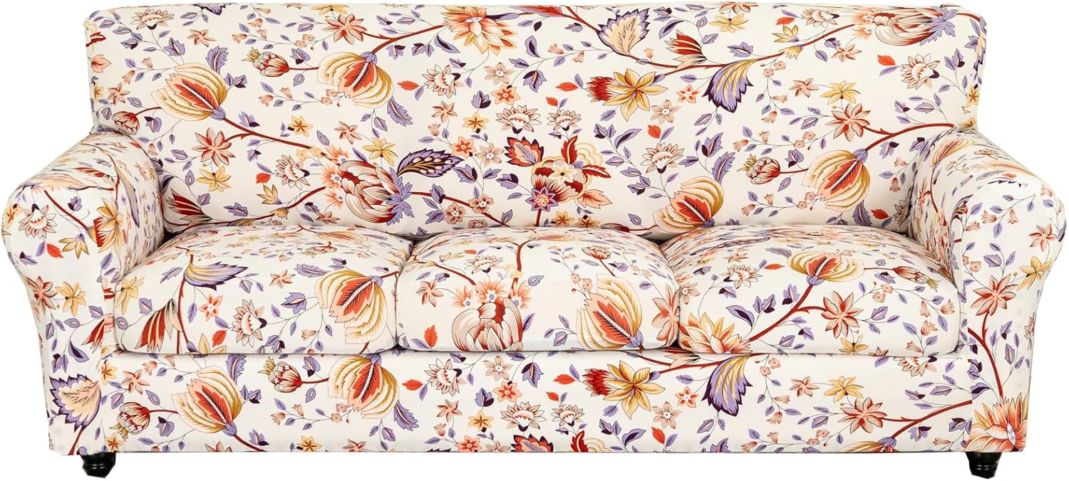 KRFOONN 4 Piece Printed Sofa Couch Cover for 3 Cushion Couches