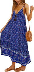 V Neck Floral Maxi Dress - Flowy Boho Sundress for Summer