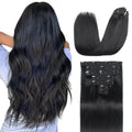 Clip in Hair Extensions Real Human Hair - Jet Black 20in