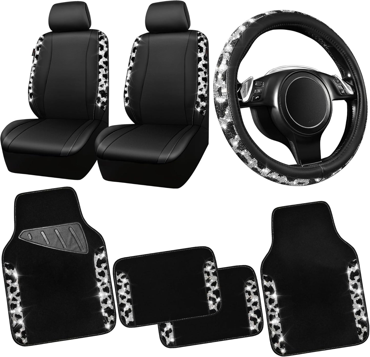 Bling Diamond Car Seat Covers & Mats Set for Stylish Women