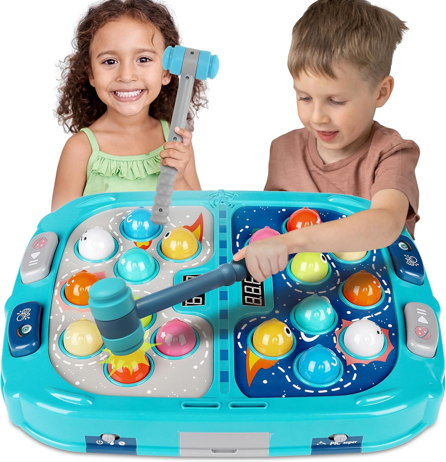 Large Double Hammer Toy for Kids Ages 3+ with Lights & Sounds