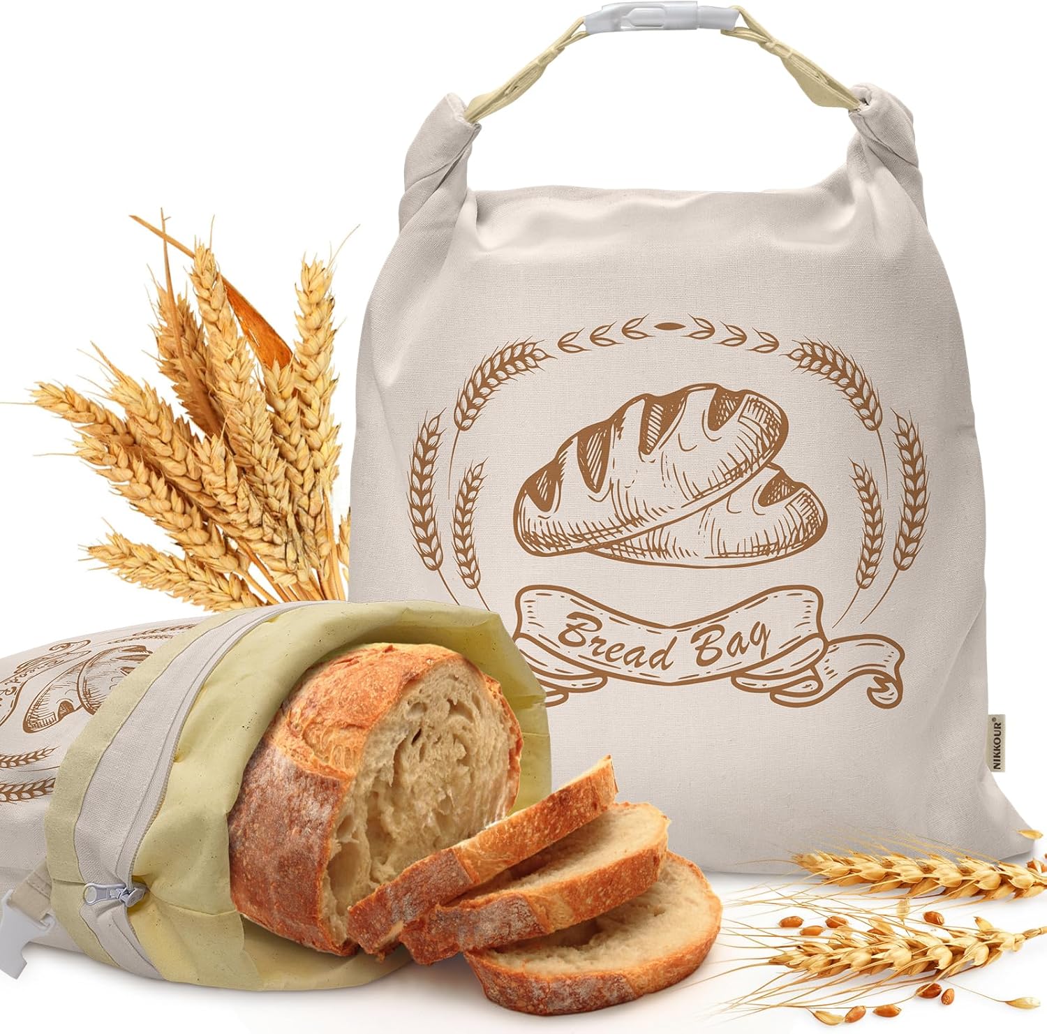 Large Linen Beeswax Bread Bags for Fresh Homemade Storage