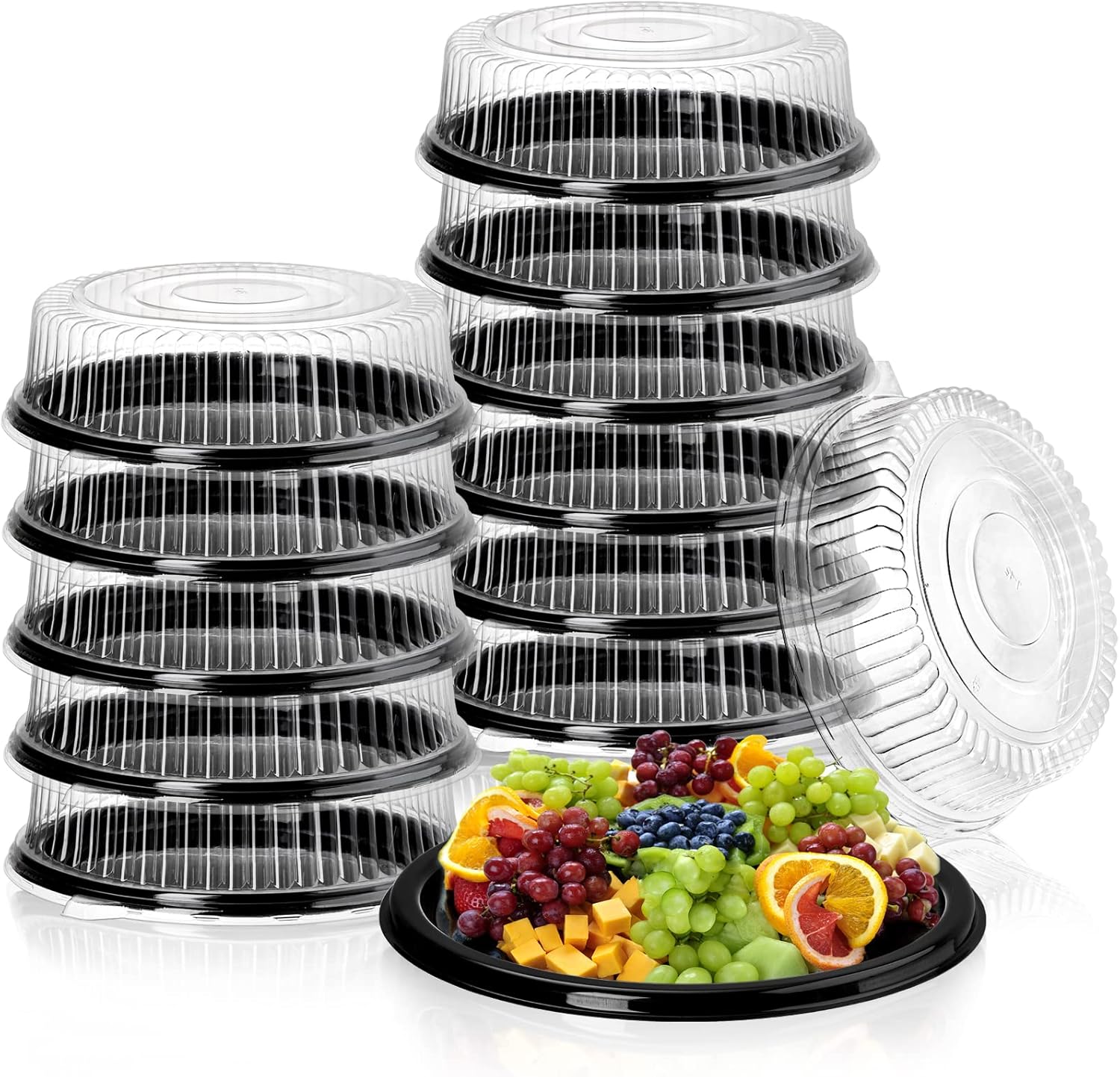 12 Inch Plastic Serving Tray Set with Lids for Events and Catering