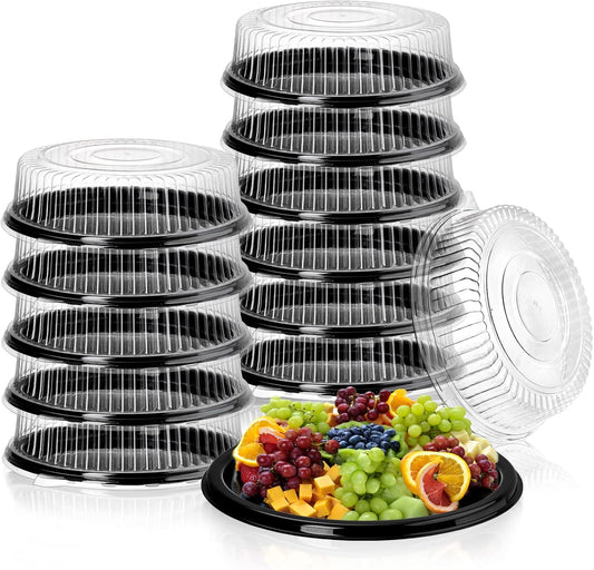 12 Inch Plastic Serving Tray Set with Lids for Events and Catering