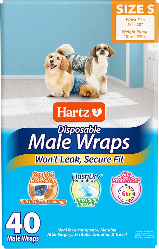 Hartz Small Disposable Dog Wraps 40ct - Secure & Easy