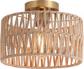 Coastal Antique Gold Woven Flush Mount Light Fixture - Rustic Boho