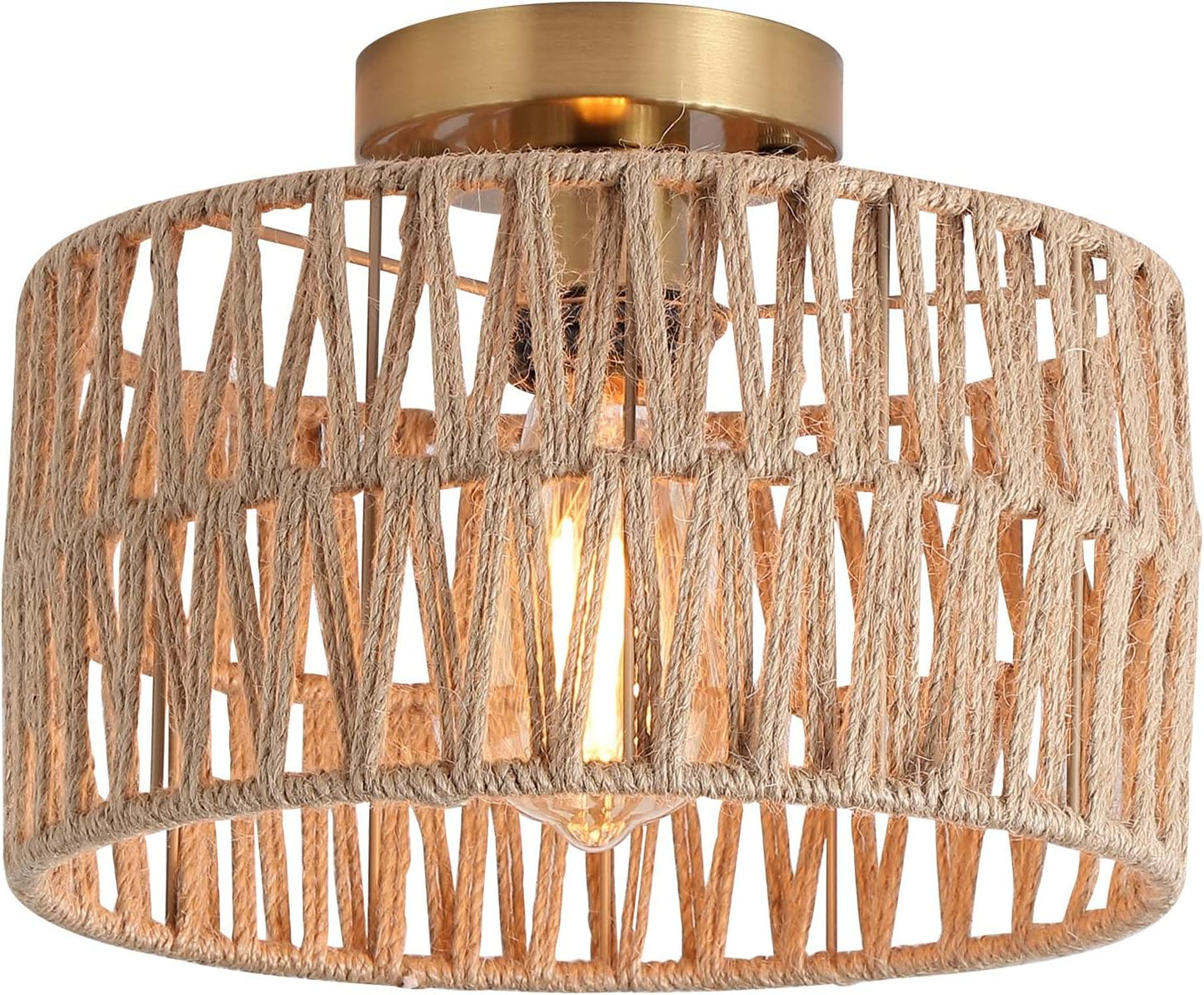 Coastal Antique Gold Woven Flush Mount Light Fixture for Home