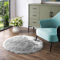 Latepis Gray Fluffy Circle Faux Fur Rug 4ft Round - Soft Plush
