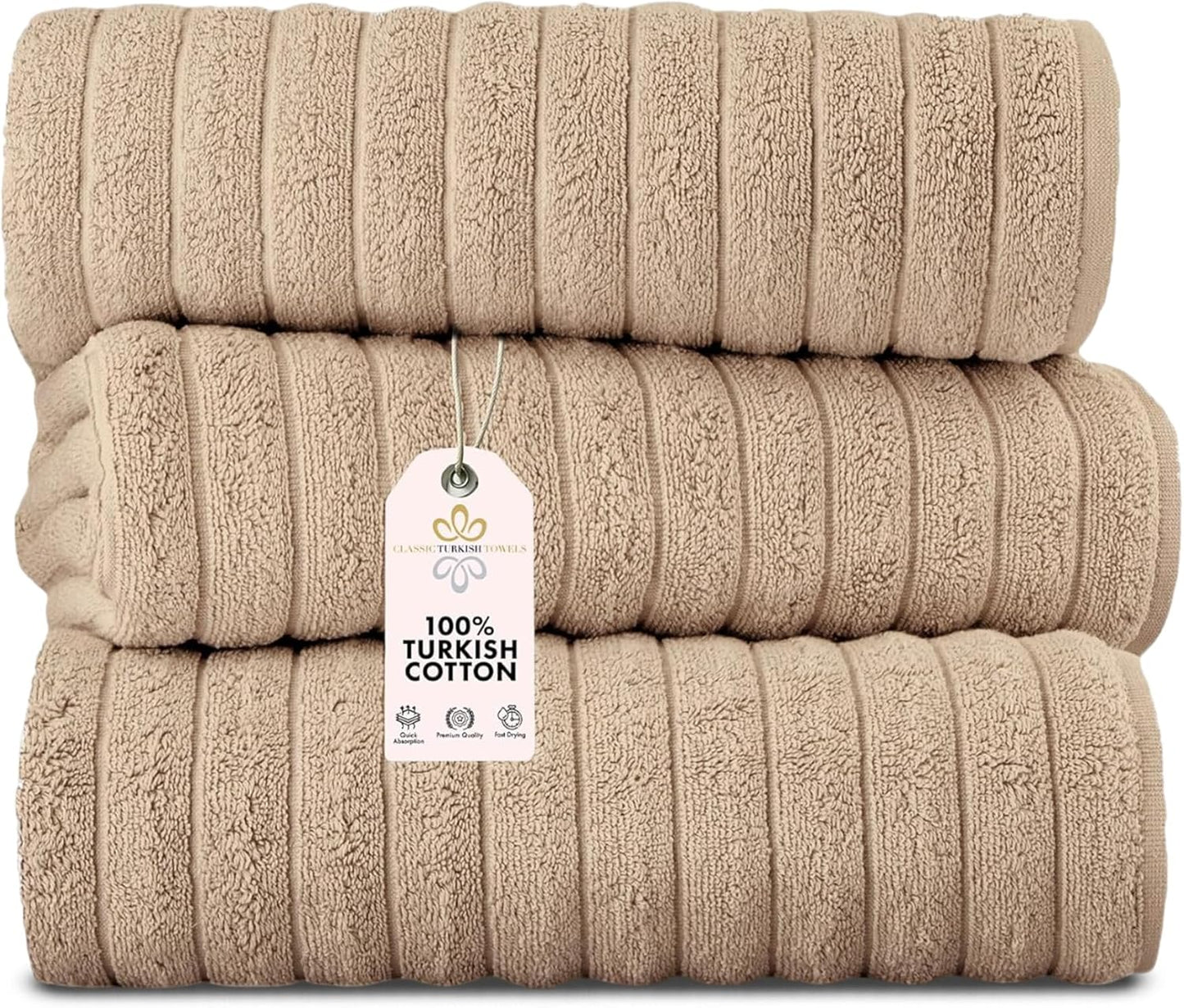 Classic Turkish Towels Jumbo Bath Sheets - Luxury 3 Piece Set