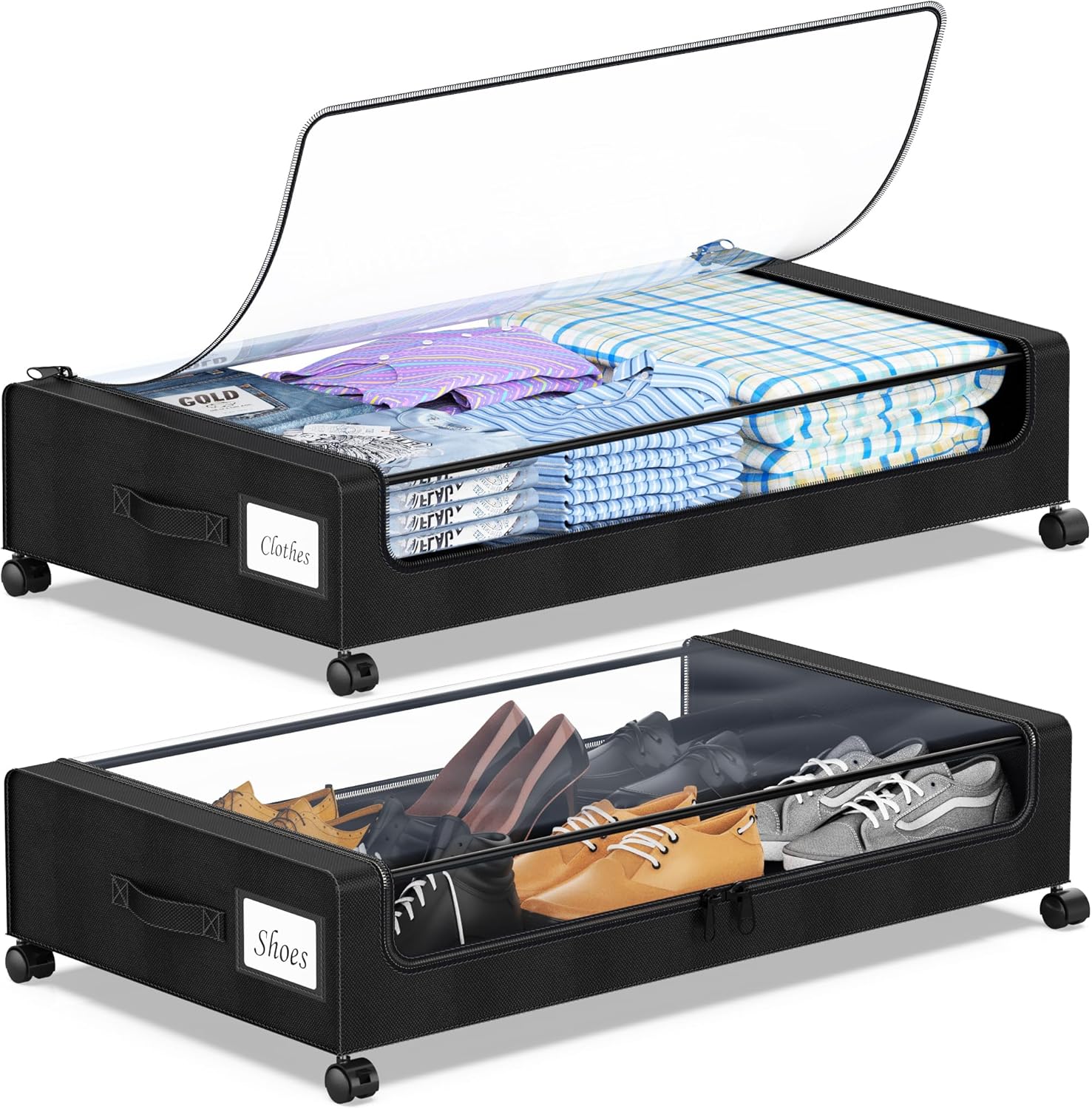 Under Bed Storage with Wheels - XXL 60L Rolling Bins for Home