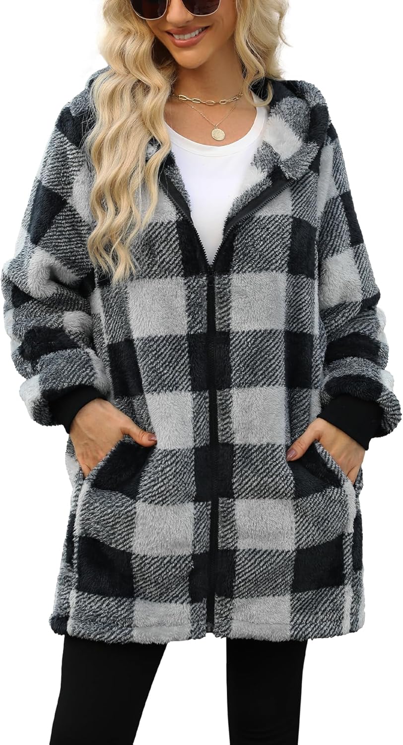 Yanekop Womens Oversized Sherpa Jacket for Cozy Winter Wear