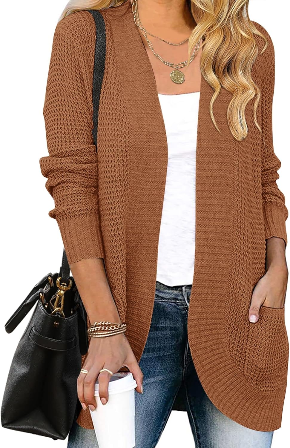ZESICA Women's Long Sleeve Open Front Cardigan for Fall Winter