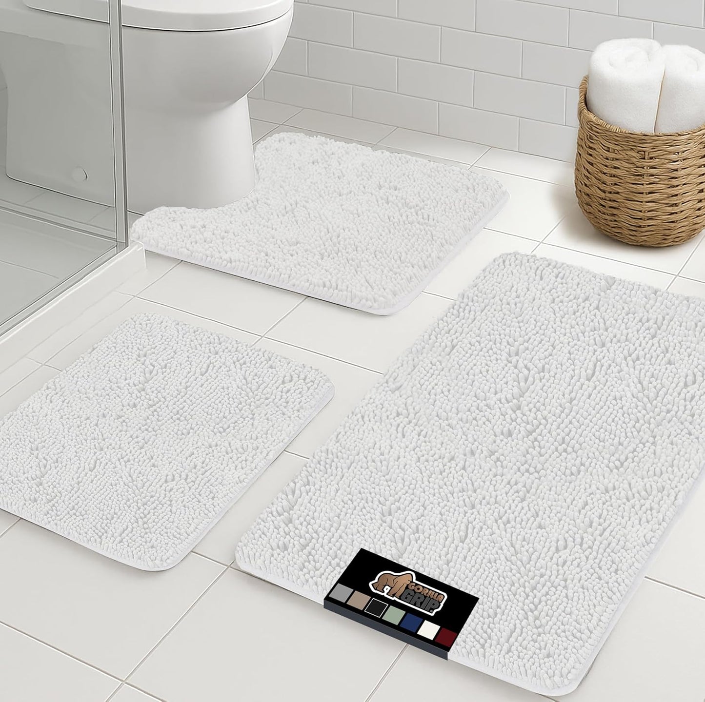 GORILLA GRIP Bathroom Rug Sets 3 Piece Plush Chenille Mats