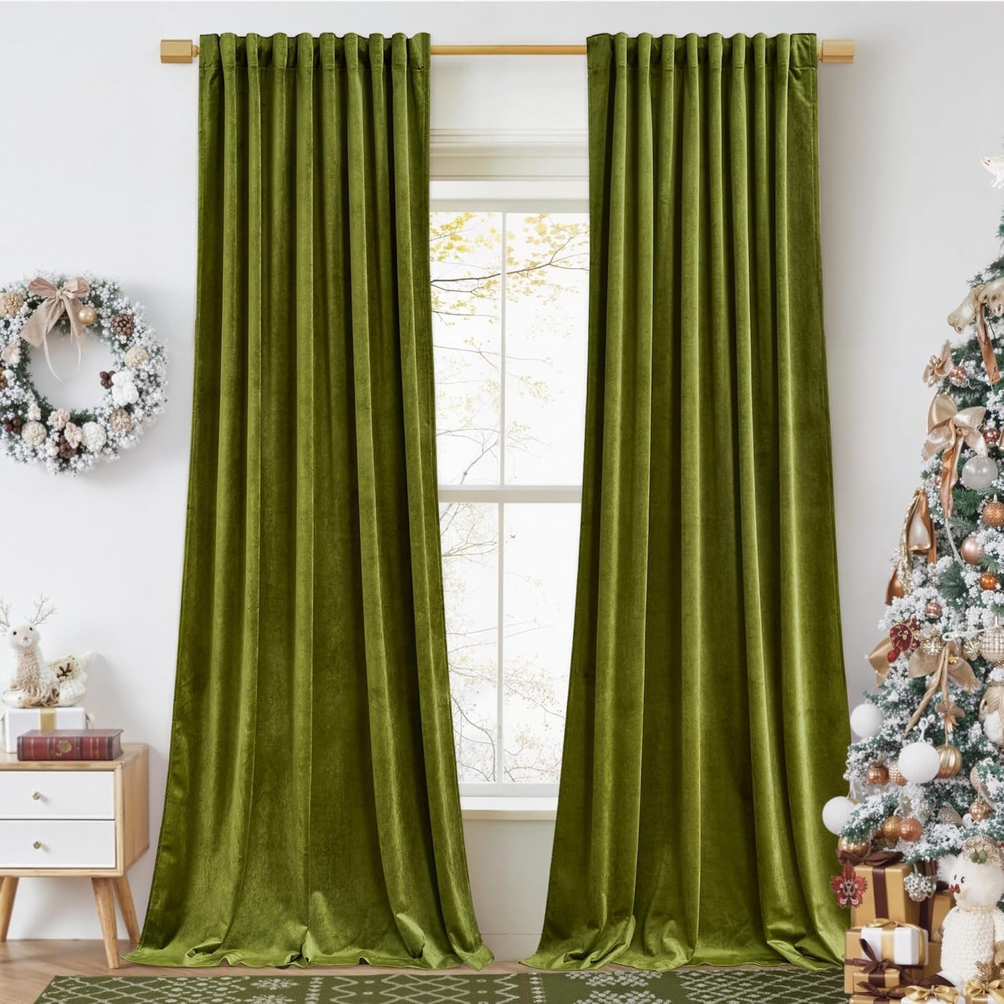 Luxury Olive Green Velvet Curtains for Room Darkening Needs