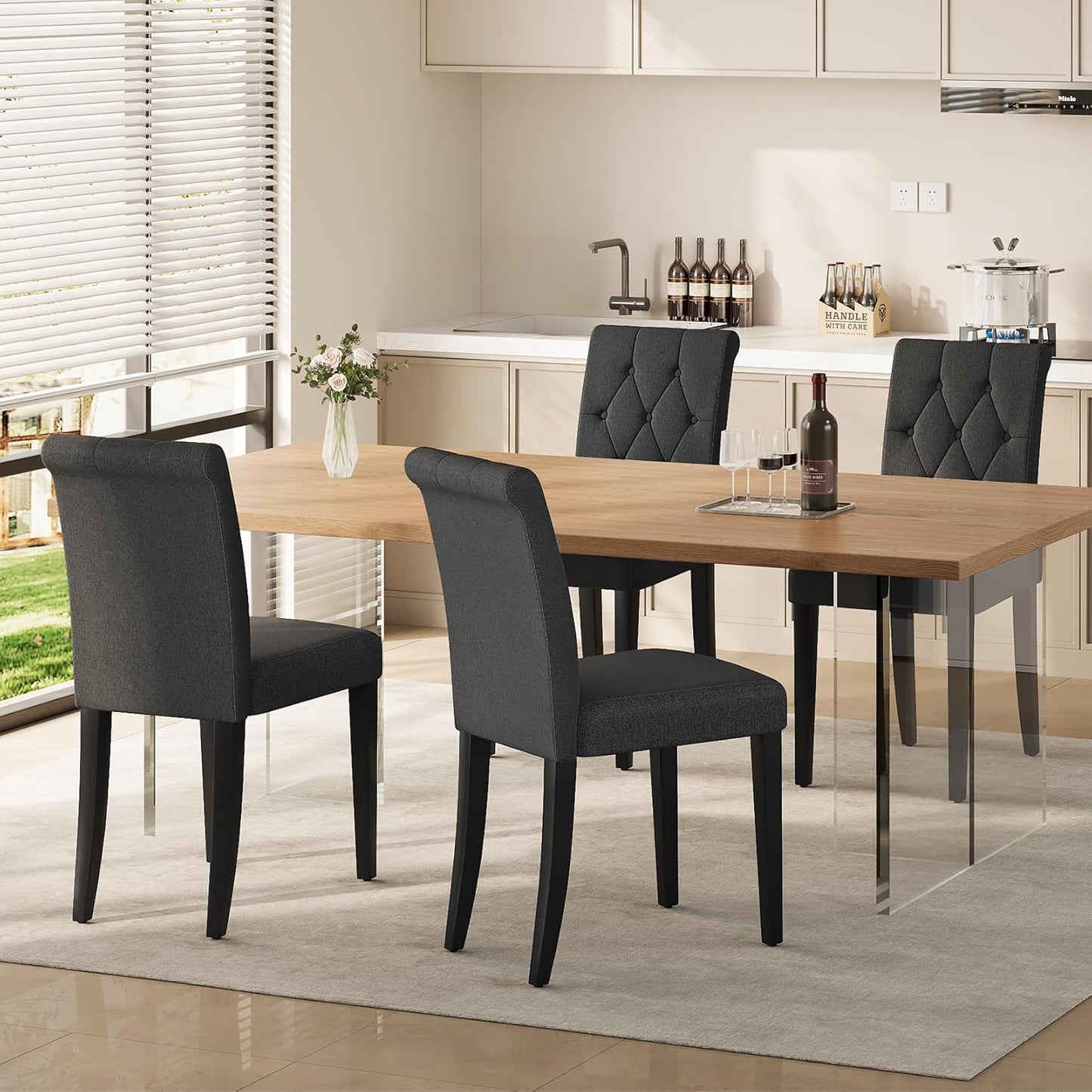 Upholstered Dining Chairs Set of 4 with Button Tufted Design