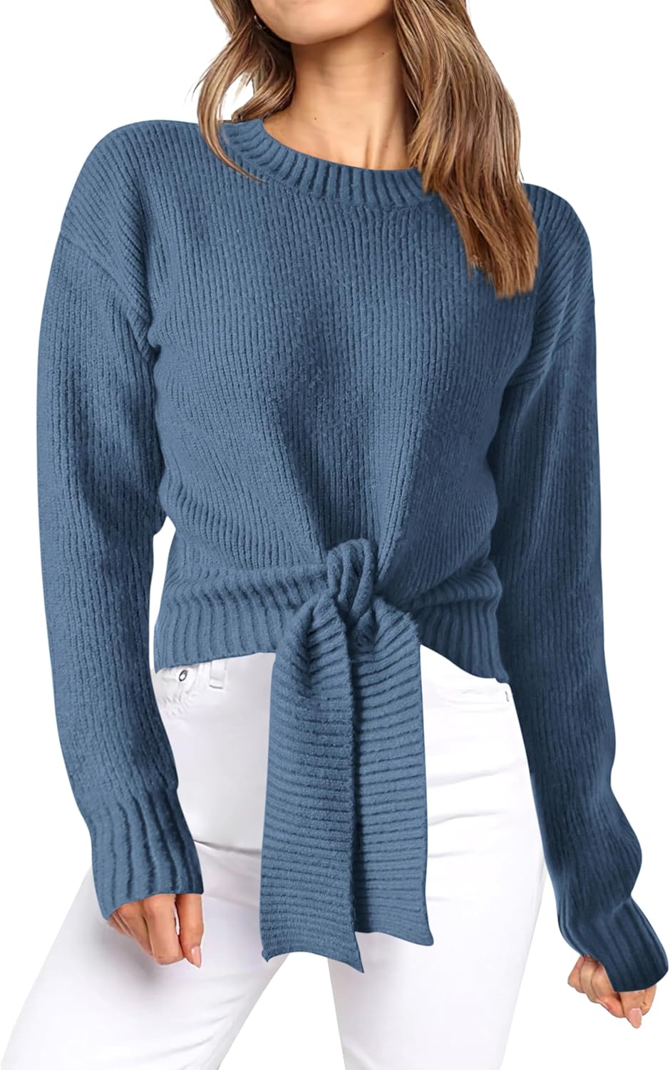 Okiwam Women's Long Sleeve Cropped Sweater for Fall Fashion