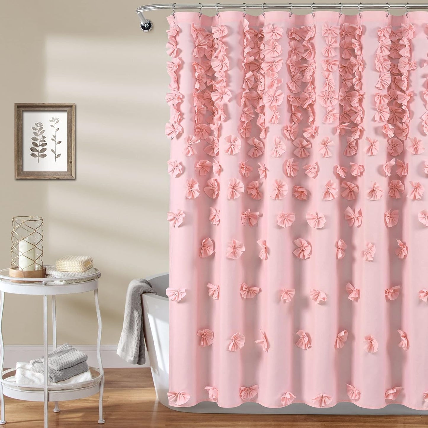 Riley Shower Curtain with Bow Decor - Charming Pink Bathroom Accessory