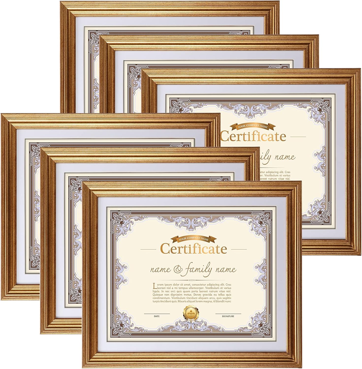 Elegant Gold 8.5x11 Picture Frames for Certificates and Photos