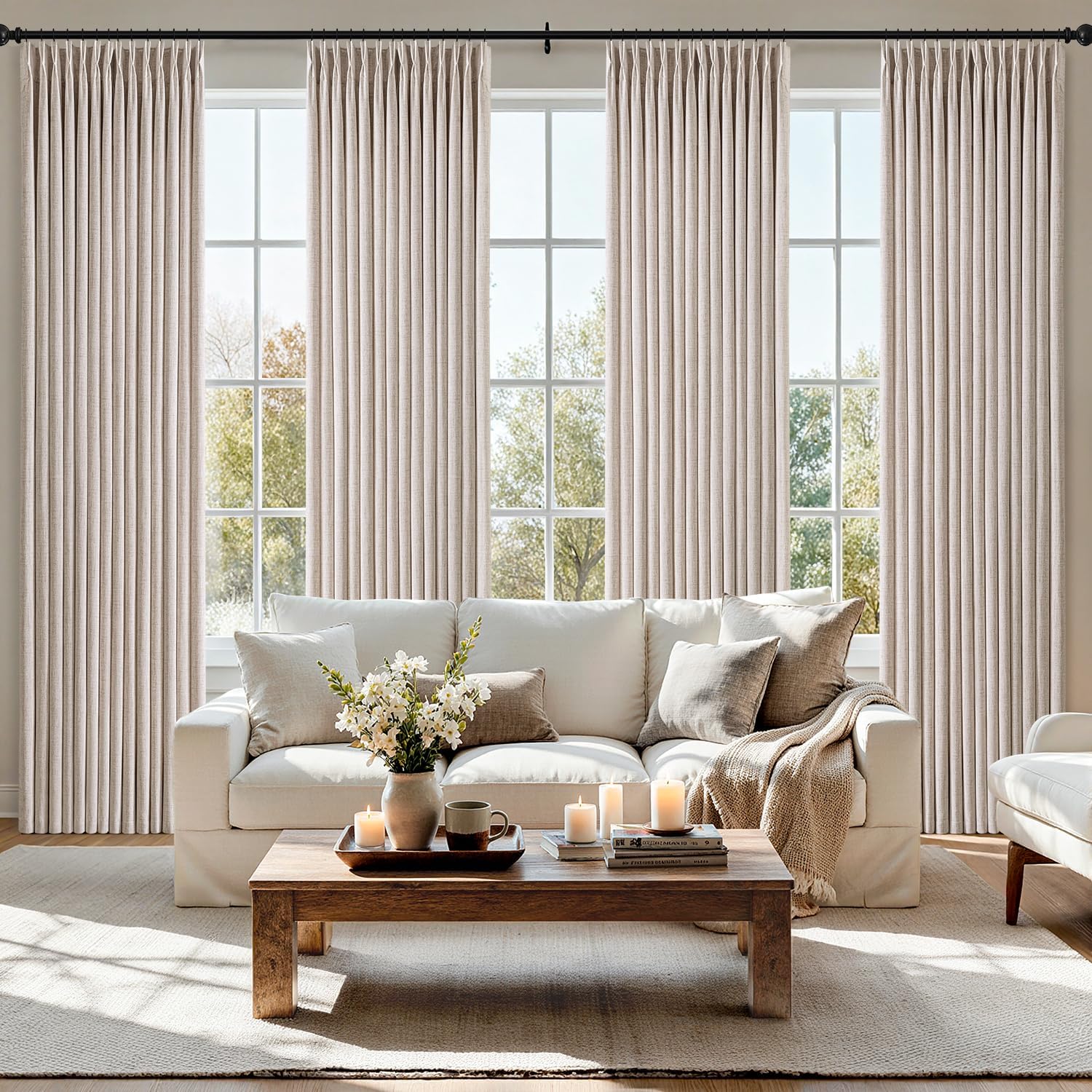 MIULEE Pinch Pleated Thick Linen Curtains for Elegant Windows