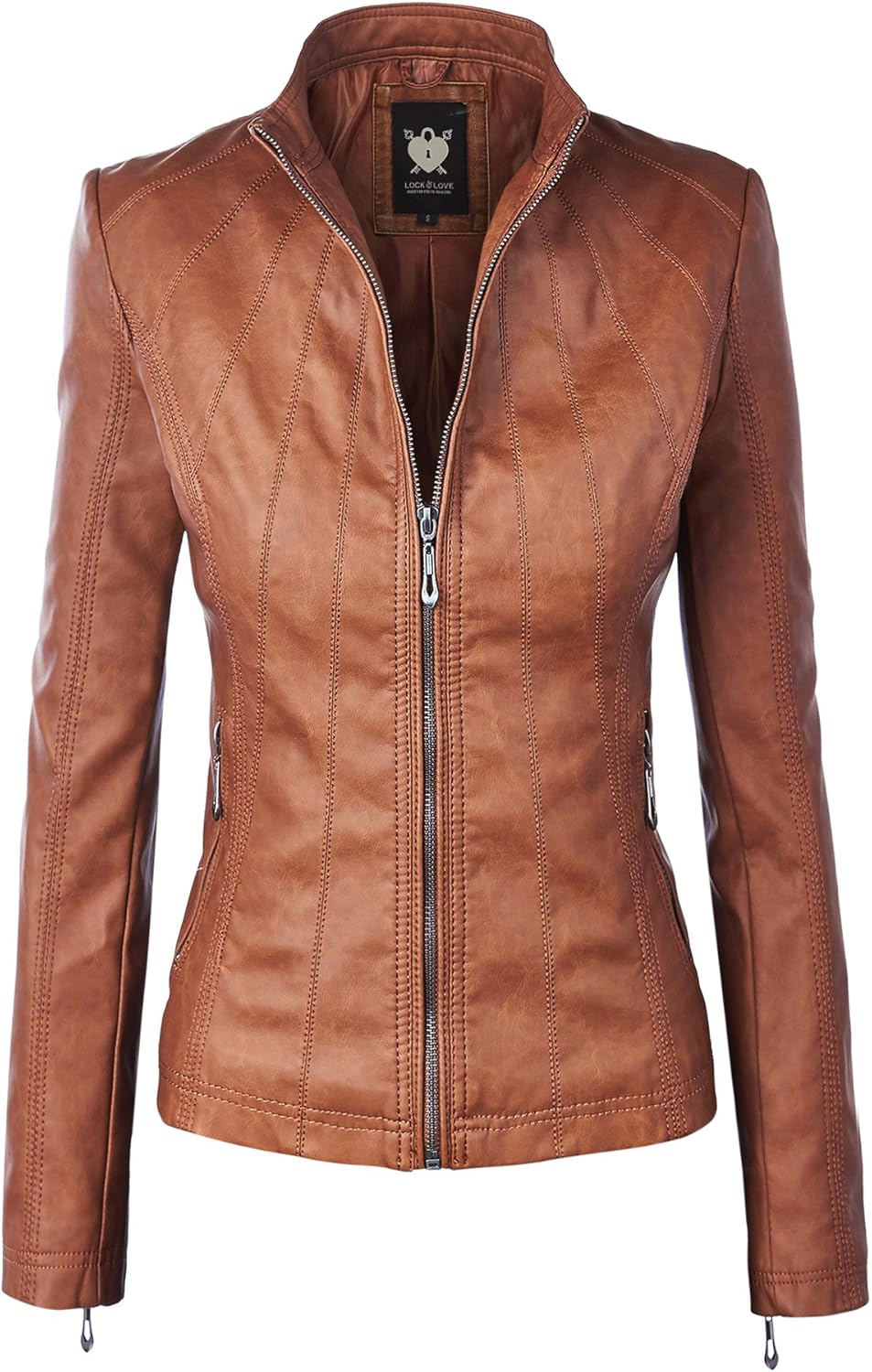 Lock and Love Women's Faux Leather Moto Biker Jacket with Hood