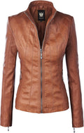 Slim Fit Vegan Leather Moto Jacket for Women - Collarless PU Biker