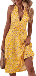 Women's Summer Sundress Halter Neck Floral Mini Dress - Flowy Fit