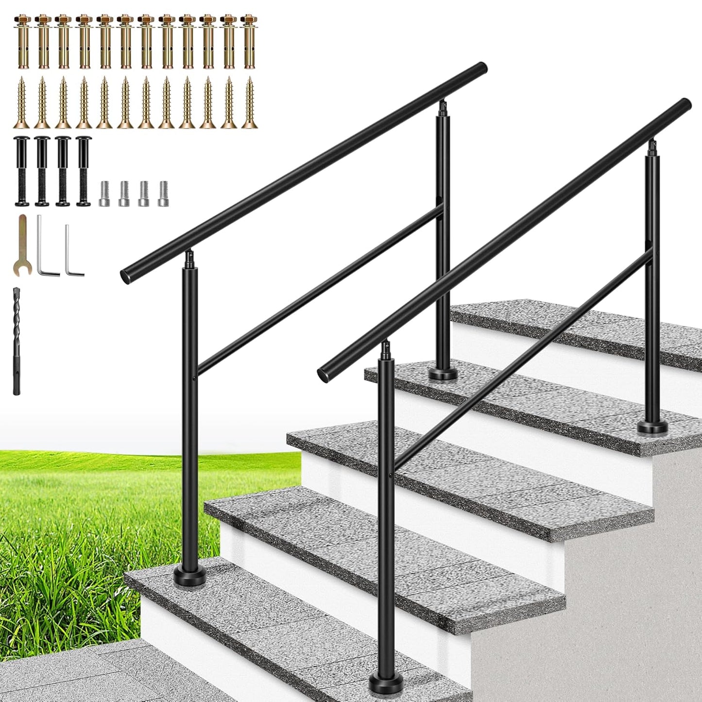 VIVOHOME 4 Step Hand Rails for Outdoor Steps, Durable Steel Railing