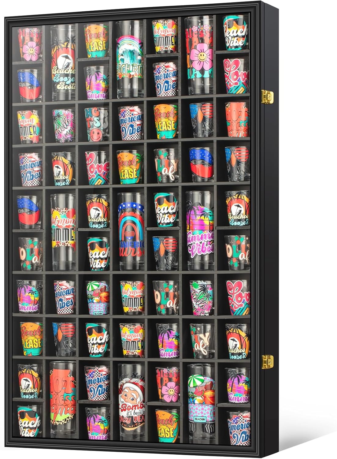Shot Glass Display Case with 61 Slots for Collectors and Decor