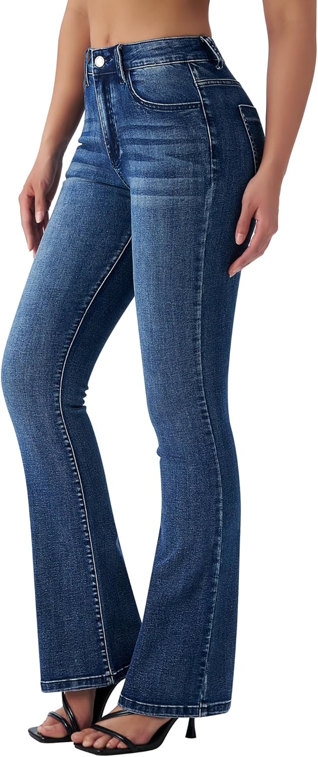 Roswear Women's Trendy Stretchy Flare Jeans for Curvy Figures
