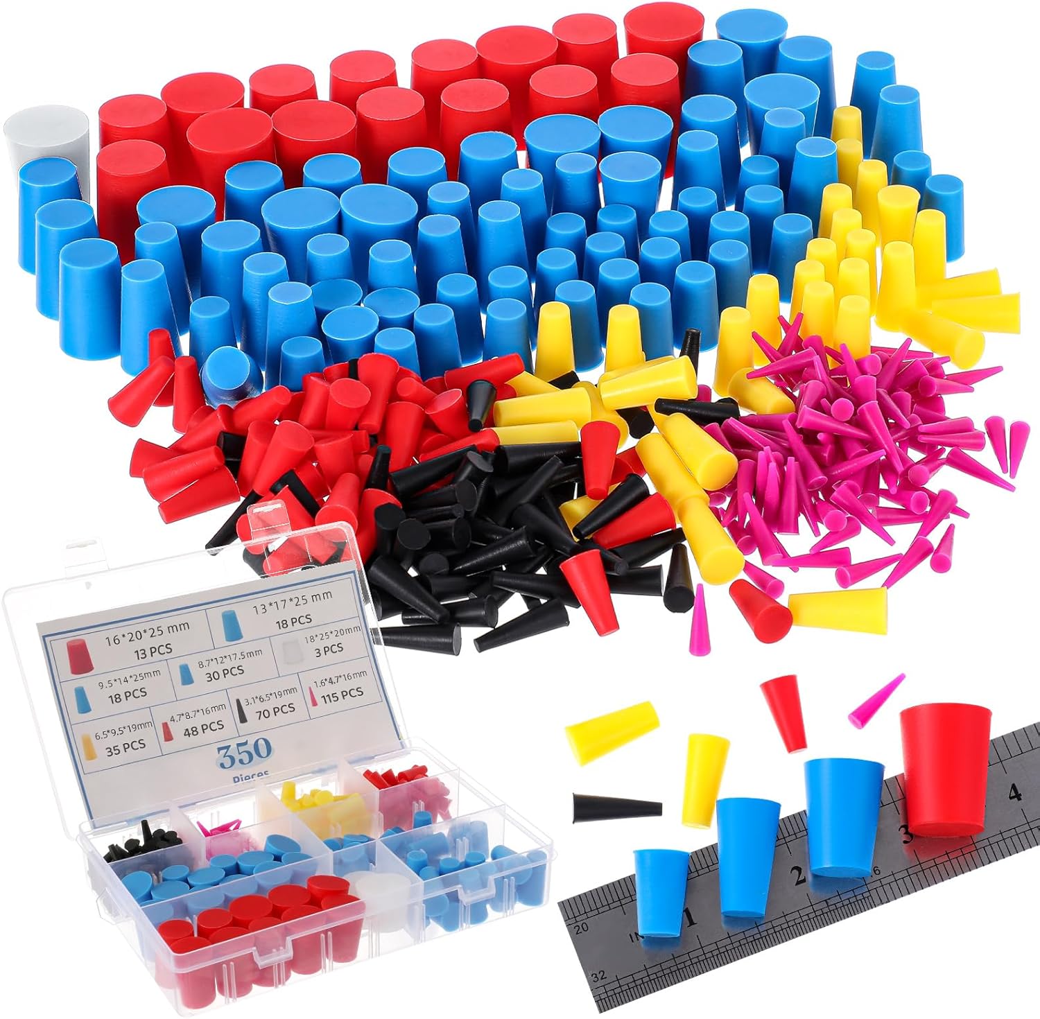 350 Pcs Rubber Plugs Silicone Tapered Plug Kit for Protection