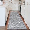 KUTA 3x8 Grey Oriental Area Rug for Living Room - Washable Runner