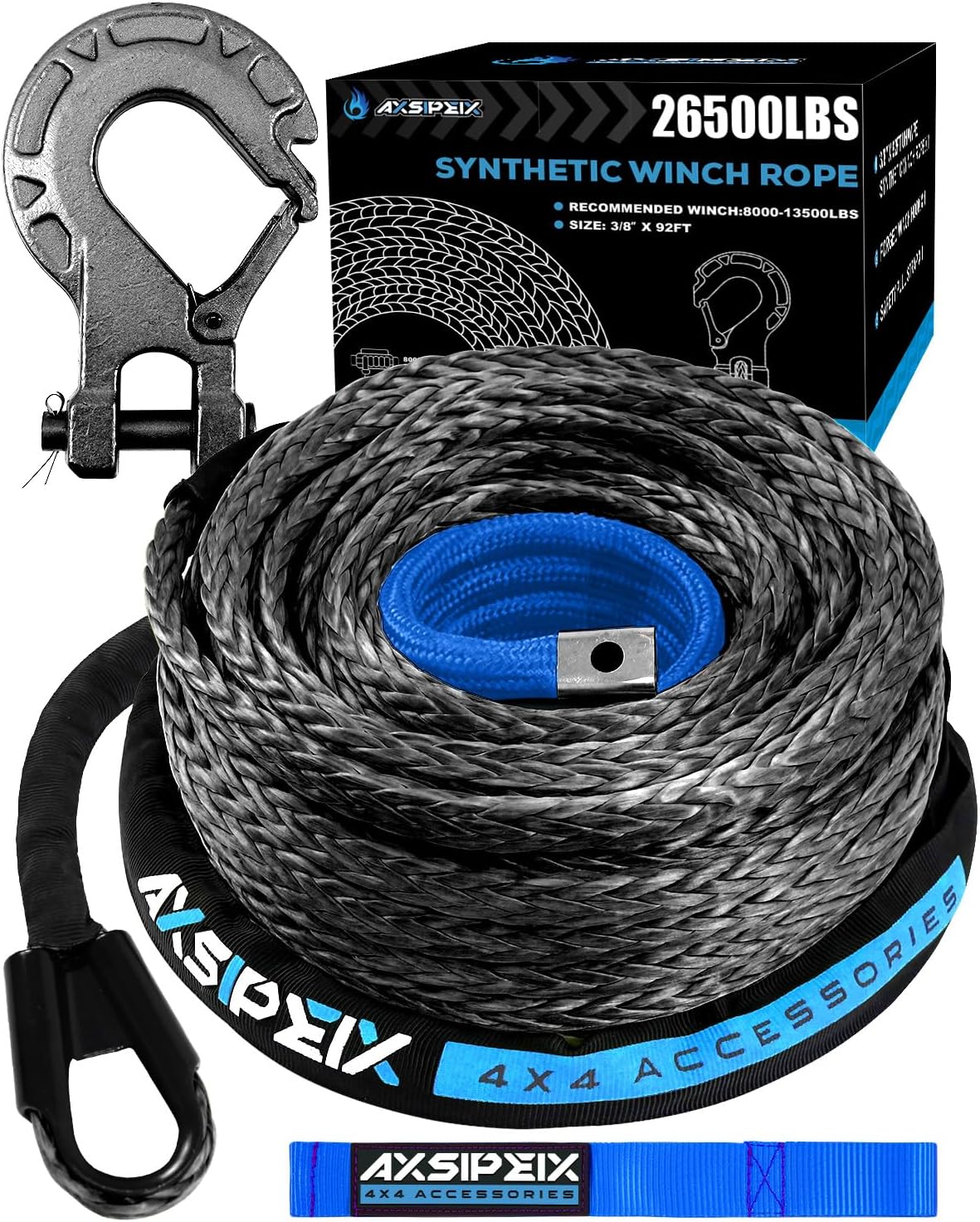 Synthetic Winch Rope Kit 3/8in x 92ft for Off-Road Vehicles