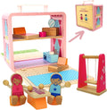 Wooden Dollhouse - Portable Foldable Doll House for Toddlers