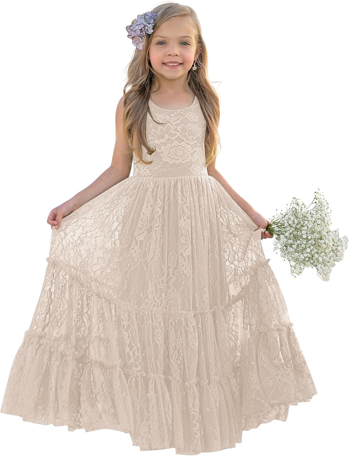 Flower Girl Dress Lace Boho Toddler Dresses for Special Occasions