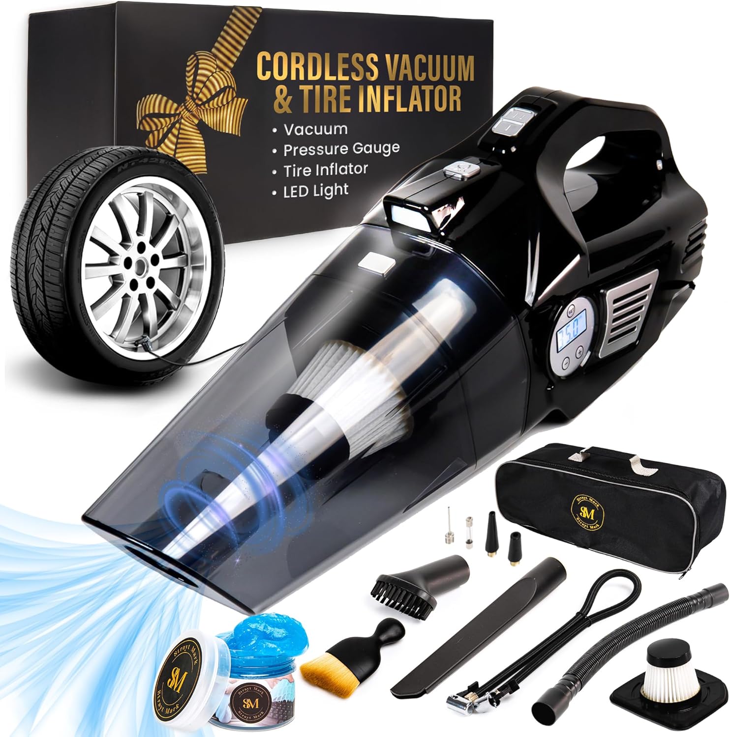 3-in-1 Cordless Car Vacuum - Clean, Inflate, Illuminate